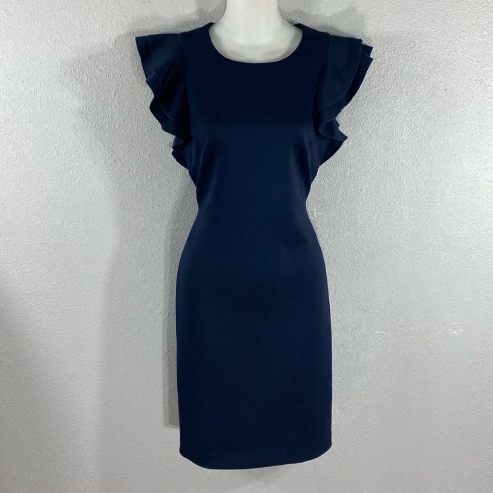 Tommy Hilfiger Navy Blue Scuba Sheath Dress with Flutter Sleeves 4